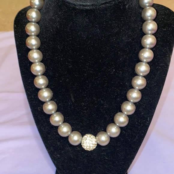 Faux Large Pearls Necklace with one Sparkly white and rhinestone ball in middle - Picture 1 of 2